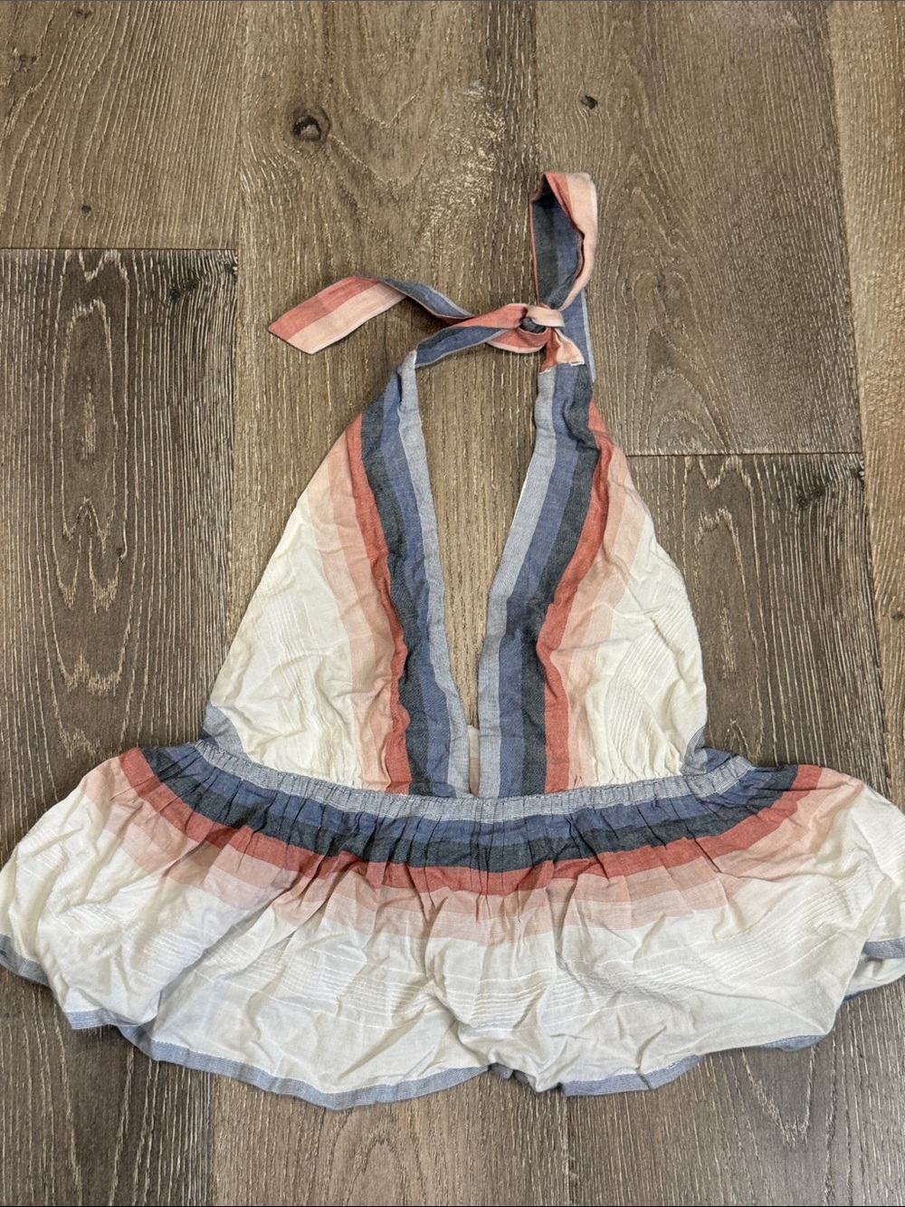 O'Neill Cream Tank Top with Blue and Coral Stripes halter